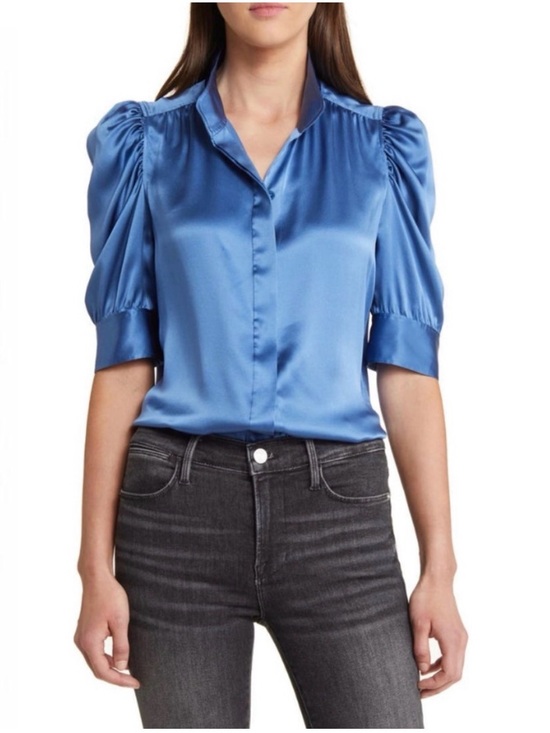 Frame Denim Tops - NWT💝FRAME Gillian Silk Collared Puff-Sleeve Top in Slate Blue Size S